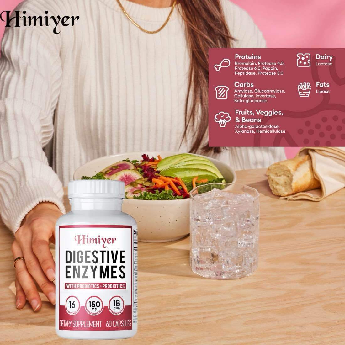 Digestive Enzymes - Multi Enzymes, Organic Prebiotics & Probiotics For Digestive Health & Gut Health - Meal Time Discomfort Relief & Bloating - Dual Action Approach - 60 CT