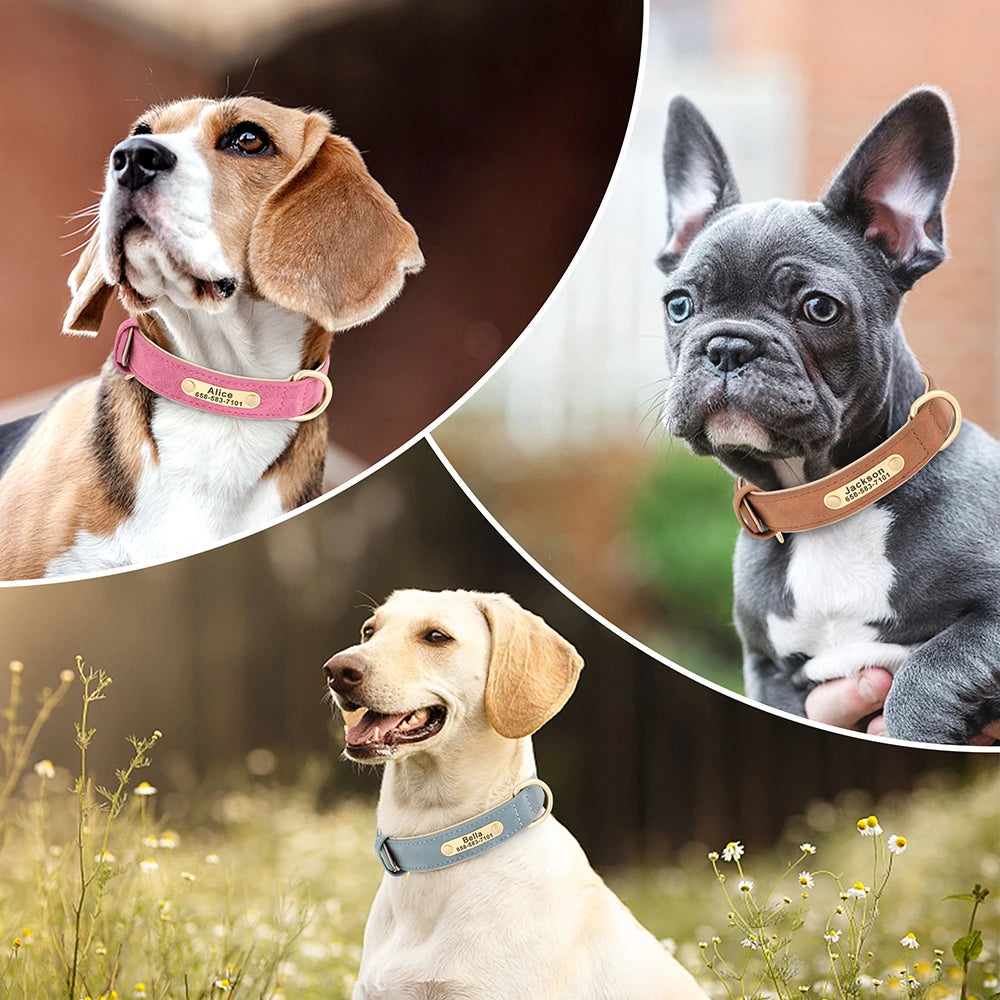Personalized Dog Collar Custom Engraved PU Leather Dog Collars Free Engraving ID Tag Nameplate For Small Medium Large Dogs - Wishop 365