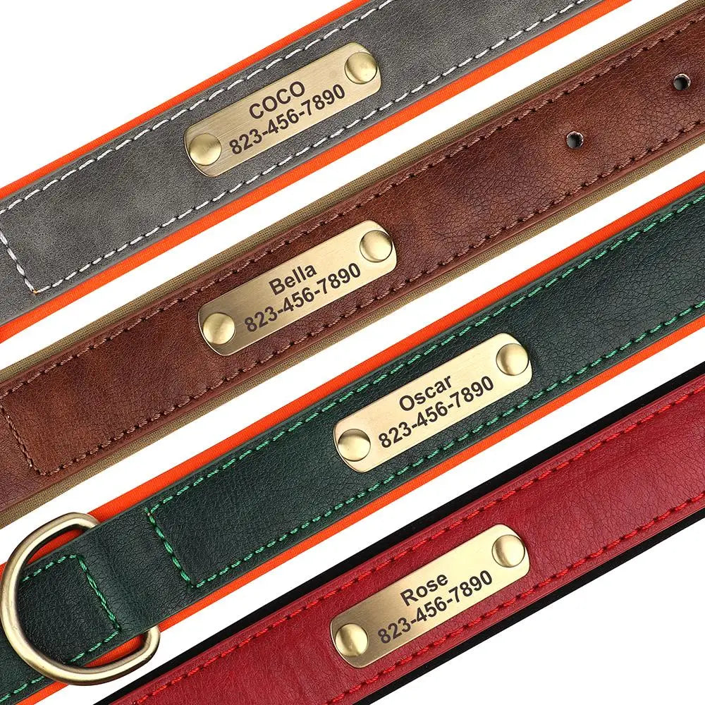 Personalized Dog Collar Custom Engraved PU Leather Dog Collars Free Engraving ID Tag Nameplate For Small Medium Large Dogs - Wishop 365